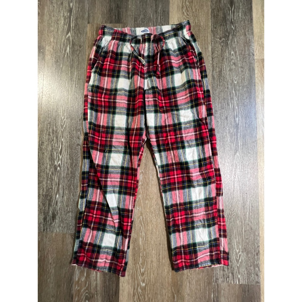 Old Navy Pajama Pants Mens Large Red Plaid Flannel Drawstring Lounge Bottoms